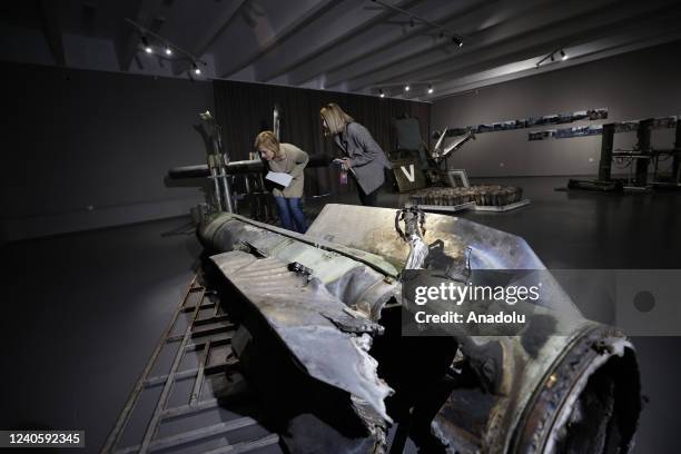 Military munitions of Russian military forces and visitors are seen at National Museum of the History of Ukraine in World War II in Kyiv, Ukraine on...