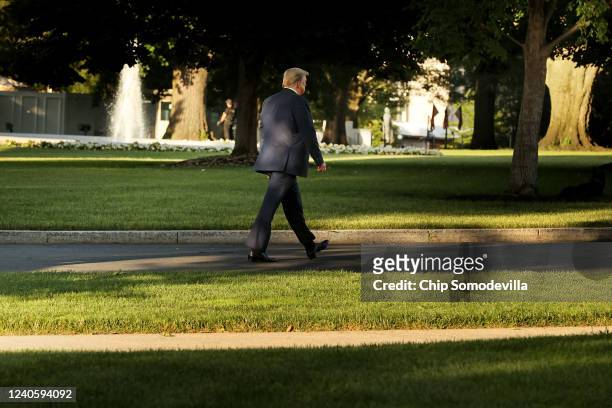 President Donald Trump returns to the White House after posing for photographs in front of St. John's Episcopal Church June 01, 2020 in Washington,...