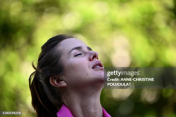 Ukrainian tennis player Elina Svitolina poses at the Accor Arena, during a photo session in Paris, on May 11, 2022.