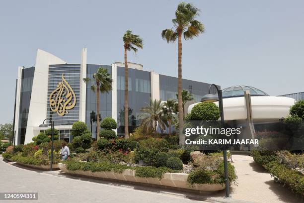 This picture taken on May 11, 2022 shows a view of the main headquarters of Qatari news broadcaster Al Jazeera in the capital Doha. - Al Jazeera...