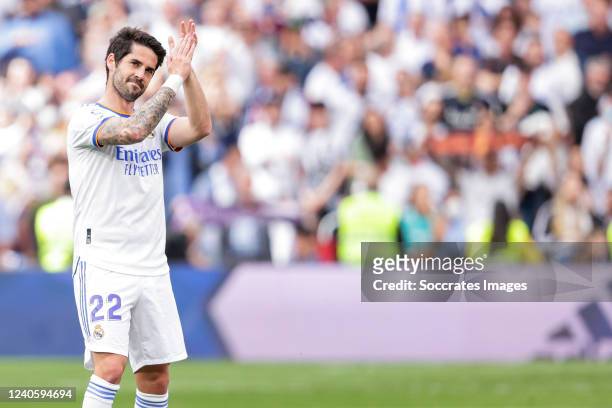 Isco Alarcon of Real Madrid celebrates a cancelled goal during the La Liga Santander match between Real Madrid v Espanyol at the Santiago Bernabeu on...