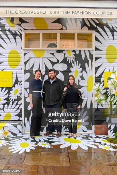 Of the British Fashion Council Caroline Rush, Richard Quinn and Tania Fares attend the launch of The Creative Spot x British Fashion Council at...