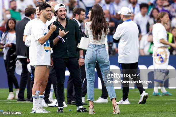 Marco Asensio of Real Madrid celebrates La Liga during the La Liga Santander match between Real Madrid v Espanyol at the Santiago Bernabeu on April...