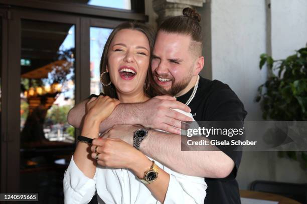 Singer Joelina Drews "Joedy" and her boyfriend Adrian Louis during the "La Famiglia Worldchanger" Charity event by L'Osteria on May 11, 2022 in...