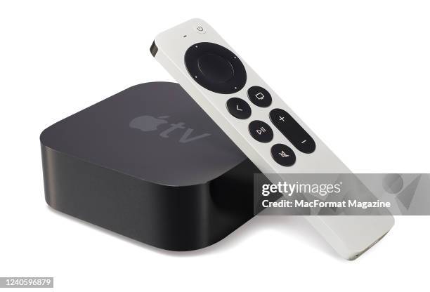 Apple TV streaming box and remote control, taken on May 27, 2021.