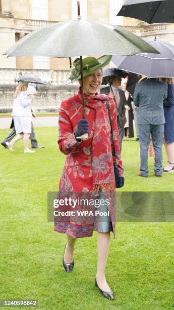 Princess Anne, Princess Royal greets guests during a Royal Garden Party at Buckingham Palace on May 11, 2022 in London, England.