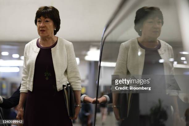 Senator Susan Collins, a Republican from Maine, walks though the US Capitol building in Washington, D.C., US, on Wednesday, May 11, 2022. Senators...