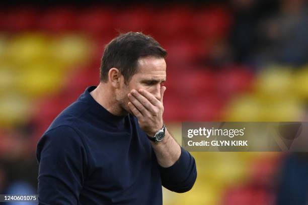 Everton's English manager Frank Lampard reacts prior to the start of the English Premier League football match between Watford and Everton at...