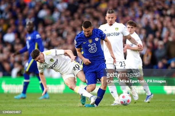 Leeds United's Daniel James tackles Chelsea's Mateo Kovacic and is then sent off during the Premier League match at Elland Road, Leeds. Picture date:...