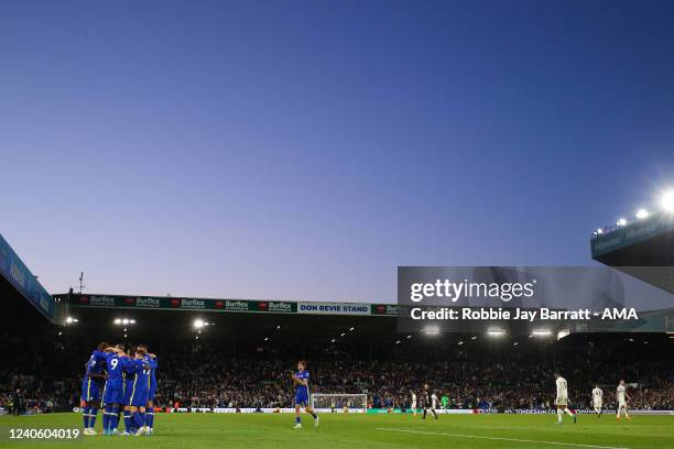 General view of Elland Road, home stadium of Leeds United as Romelu Lukaku of Chelsea celebrates after scoring a goal to make it 0-3 during the...