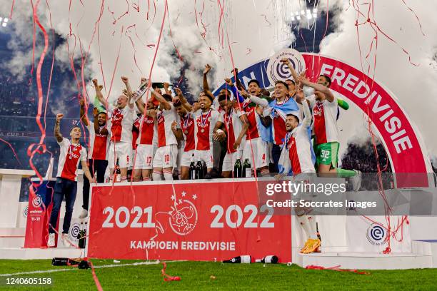 Maarten Stekelenburg of Ajax, Jurrien Timber of Ajax, Noussair Mazraoui of Ajax, Daley Blind of Ajax, Nicolas Tagliafico of Ajax, Kenneth Taylor of...