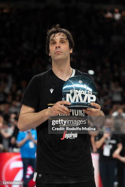 Milos Teodosic, #44 of Virtus Segafredo Bologna, Top Scorer and MVP of the Final poses with trophy at the end of the 7DAYS EuroCup Basketball Finals...