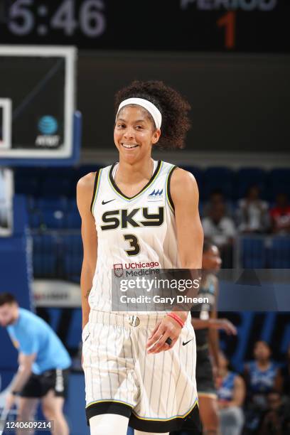 Candace Parker of the Chicago Sky smiles during the game against the New York Liberty on May 11, 2022 at the Wintrust Arena in Chicago, Illinois....