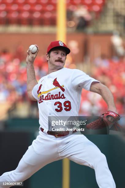 Miles Mikolas of the St. Louis Cardinals pitches against the Baltimore Orioles during the first inning at Busch Stadium on May 11, 2022 in St Louis,...