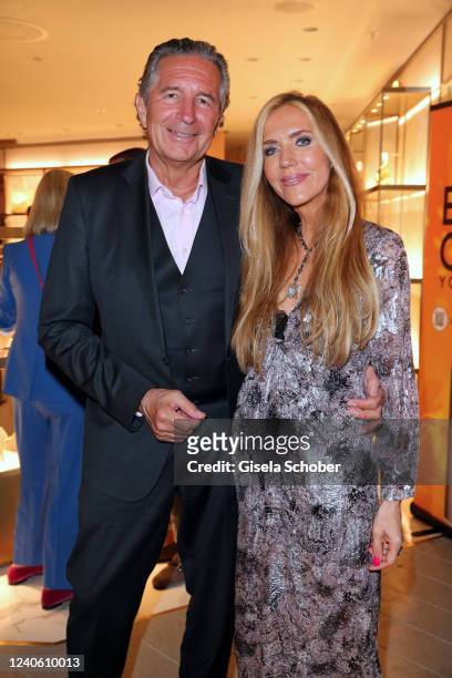 Urs Brunner and his wfie Daniela Brunner during the Oberpollinger fashion floors grand opening at Oberpollinger on May 11, 2022 in Munich, Germany.