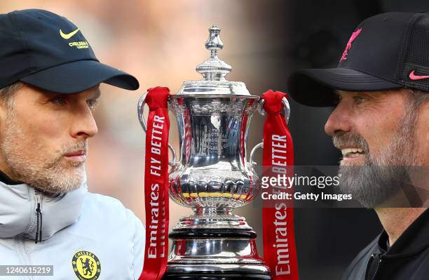In this composite image a comparison has been made between Thomas Tuchel, Manager of Chelsea and Juergen Klopp, Manager of Liverpool. Chelsea and...