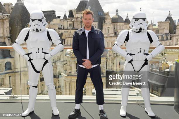 Ewan McGregor poses at a photocall for Disney's "Obi-Wan Kenobi" at the Corinthia Hotel London on May 12, 2022 in London, England.