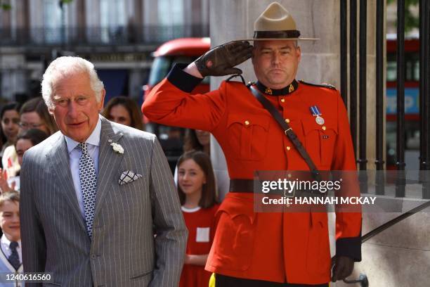 Britain's Prince Charles , Prince of Wales, arrives to visit Canada House in London on May 12, 2022.
