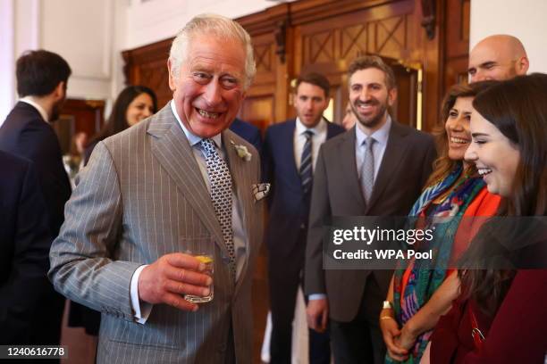 Prince Charles, Prince of Wales reacts as he visits Canada House on May 12, 2022 in London, England.