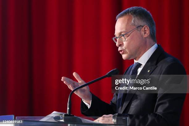 The president of Confindustria, Carlo Bonomi, during the assembly of industrialists in Naples, entitled "South Cohesion".