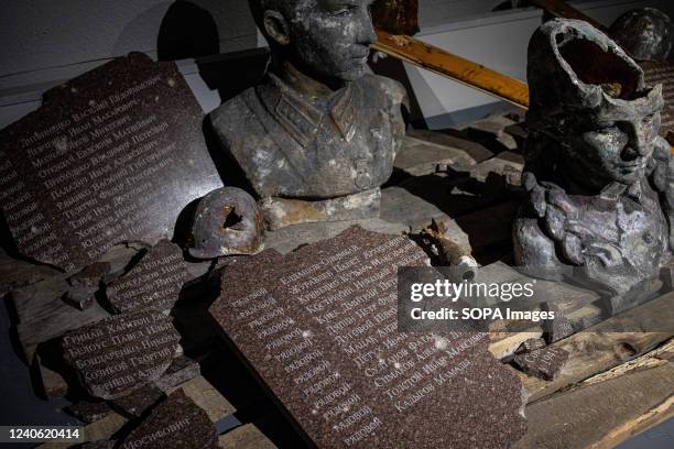 Damaged artefacts found at the de-occupied villages around Kyiv displayed at the exhibition at the National Museum of the History of Ukraine....