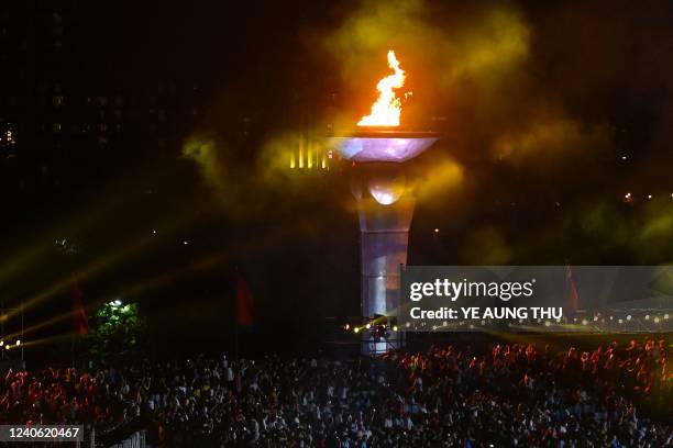 View of the flame during the opening ceremony of the 31st Southeast Asian Games at the My Dinh National Stadium in Hanoi on May 12, 2022.