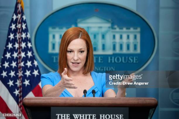White House Press Secretary Jen Psaki speaks during the daily press briefing at the White House on May 12, 2022 in Washington, DC. Psaki fielded...