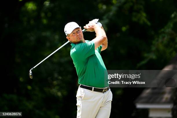 Retief Goosen of South Africa hits his tee shot on the fifth hole during the first round of the PGA TOUR Champions Regions Tradition at Greystone...