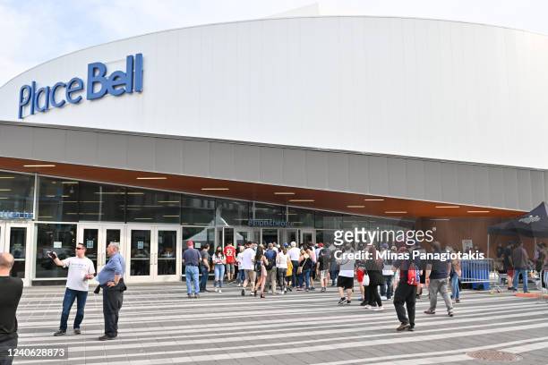 Fans make their way to Place Bell ahead of Game Three of the North Division Semifinals between the Laval Rocket and the Syracuse Crunch at Place Bell...