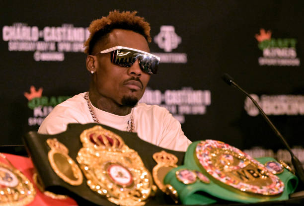 Jermell Charlo answers questions during a press conference for his upcoming super welterweight fight against Brian Castano II at The Westin Los...
