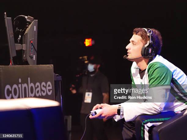 Bulleyy of the Celtics Crossover Gaming looks on during the 2022 NBA 2K League the Slam Open 3v3 Tournament on May 12, 2022 at Pan Am Plaza in...