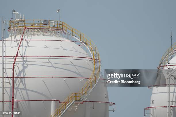 The PT Pertamina liquefied petroleum gas tanks in Indramayu, Indonesia, on Thursday, May 12, 2022. Pertamina and Chevron Corporation signed MoU to...