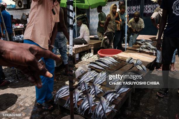 Fish are displayed to be sold at a market in Bujumbura, Burundi, on March 16, 2022.
