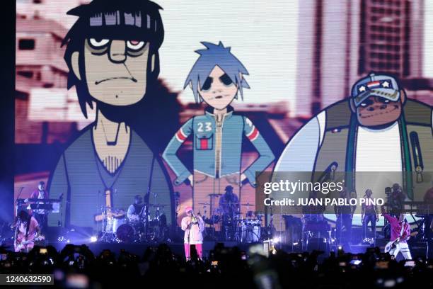 English singer Damon Albarn performs with his band Gorillaz at Movistar Arena in Bogota on May 12, 2022.