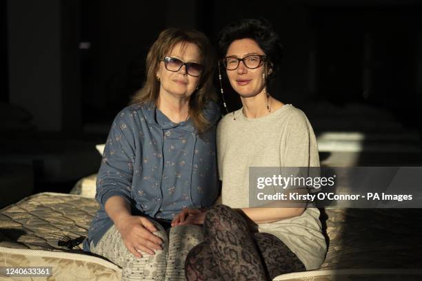 Ukrainian refugees Lara Fabian and her daughter Mascha Fabian who fled their home in Odesa, at the Egros refugee transit centre in Iasi, Romania....