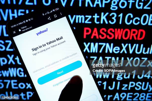 In this photo illustration a Yahoo mail login screen seen displayed on a smartphone.