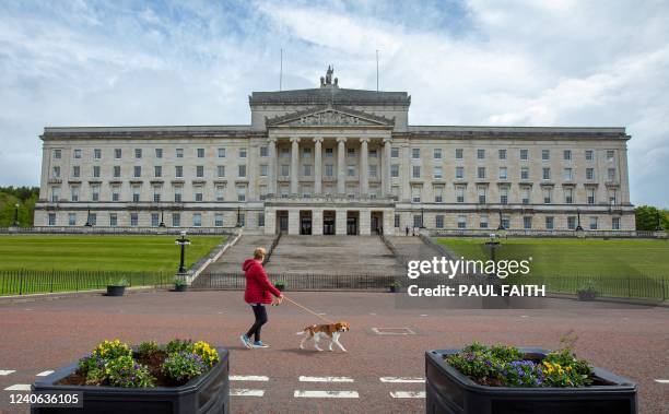 Parliament Buildings, the seat of the Northern Ireland Assembly, are pictured on the Stormont Estate in Belfast, Northern Ireland, on May 13, 2022....