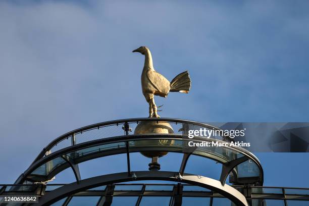 Golden cockerel is seen atop the South Stand during the Premier League match between Tottenham Hotspur and Arsenal at Tottenham Hotspur Stadium on...