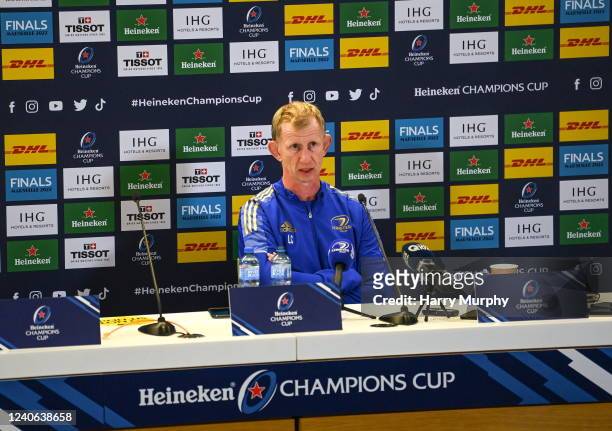 Dublin , Ireland - 13 May 2022; Head coach Leo Cullen speaks to media during a Leinster Rugby press conference at the Aviva Stadium in Dublin.
