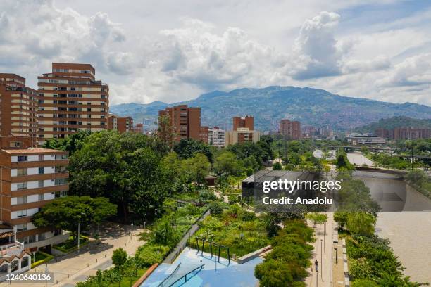 View of the green wall in Medellin, Colombia on May 10, 2022. The Colombian city advances in its attempt to be a model city of sustainability,...