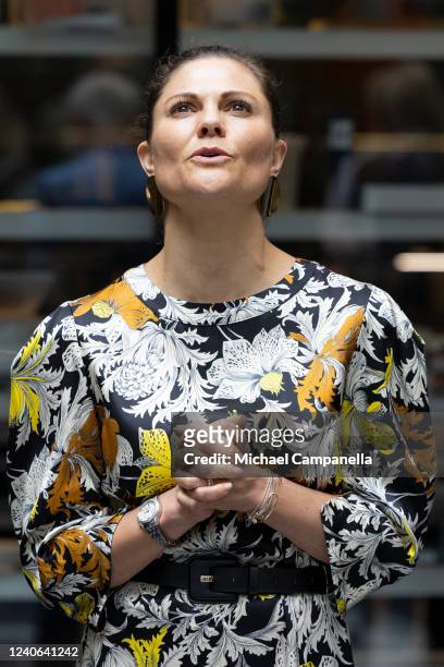 Crown Princess Victoria of Sweden attends the inauguration of the new Angstrom laboratory at Uppsala University on May 13, 2022 in Uppsala, Sweden.