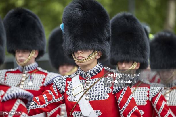 Grenadier Guards perform the Changing of the Guard at the Buckingham Palace on May 13, 2022 in London, United Kingdom.