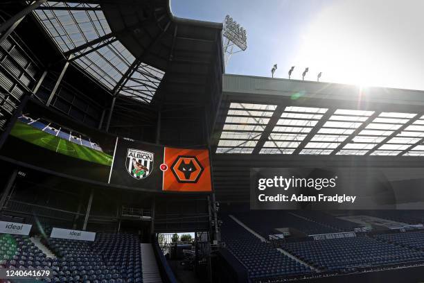 Sun breaks over the stadium as the giant LED screens show tonights fixture prior to the West Bromwich Albion U23 v Wolverhampton Wanderers U23:...