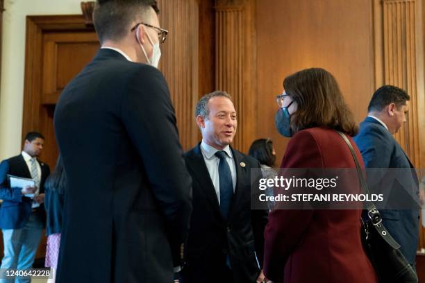 Representative Josh Gottheimer awaits a press conference about the leaked Supreme Court draft decision on Roe v. Wade, at the US Capitol in...