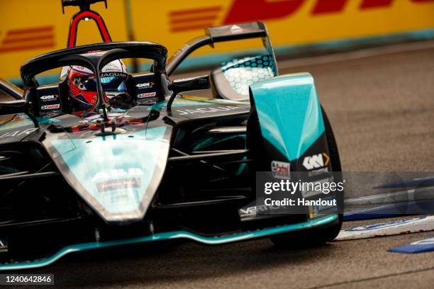 In this handout from Jaguar Racing, Mitch Evans of New Zealand, Jaguar TCS Racing, Jaguar I-TYPE 5 before the ABB FIA Formula E Championship - 2022...