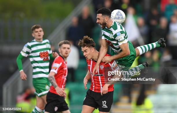Dublin , Ireland - 13 May 2022; Roberto Lopes of Shamrock Rovers in action against Matty Smith of Derry City during the SSE Airtricity League Premier...