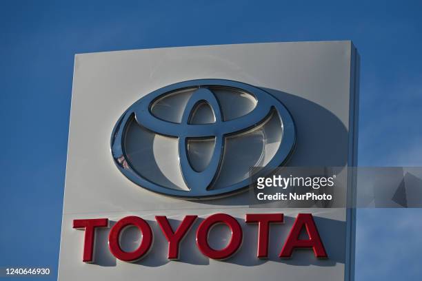 Toyota logo seen outside a Toyota dealership in South Edmonton. On Thursday, May 12 in Edmonton, Alberta, Canada.