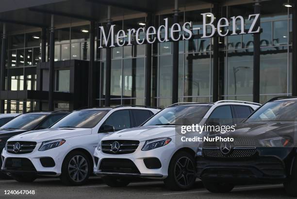 Mercedes-Benz vehicles outside a Mercedes-Benz dealership in South Edmonton. On Thursday, May 12 in Edmonton, Alberta, Canada.