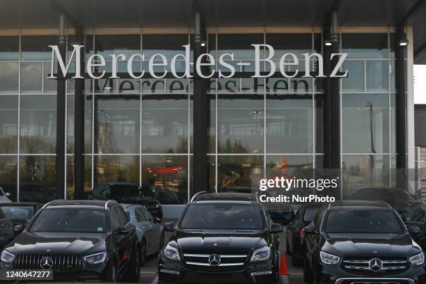 Mercedes-Benz vehicles outside a Mercedes-Benz dealership in South Edmonton. On Thursday, May 12 in Edmonton, Alberta, Canada.