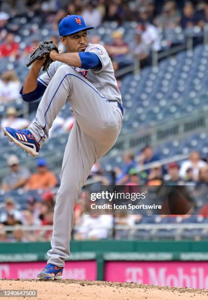 May 12: New York Mets relief pitcher Edwin Diaz pitches during the New York Mets versus the Washington Nationals on May 12, 2022 at Nationals Park in...